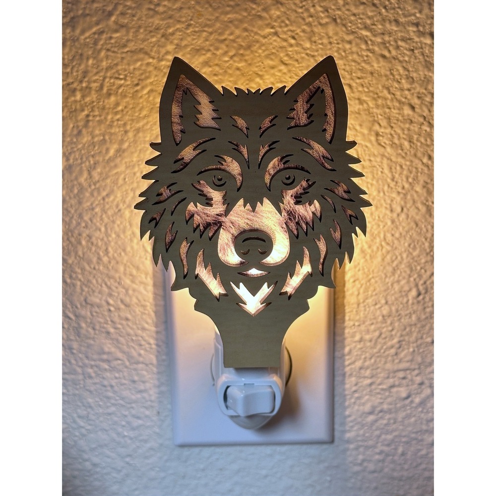 Wolf Head Wood Laser Cut Night Light Plug In Wall Decor‎